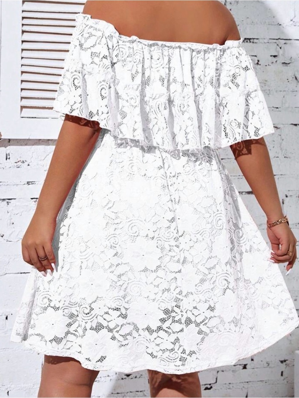 SHEIN Clasi CURVE White Off-Shoulder Lace Mini Dress - Picture 2 of 2